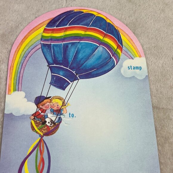 Vintage 1980s Rainbow Hot Air Balloon Seal and Send Stationery Postcard Letters - Picture 2 of 6
